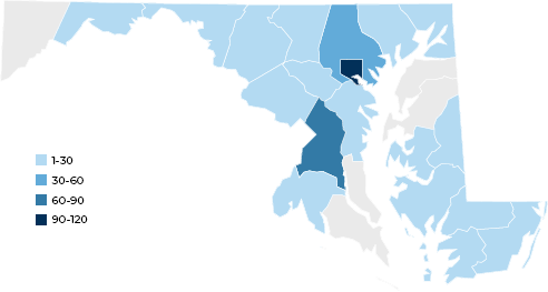 Map of juvenile lifers by Maryland counties