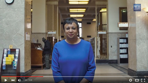 Screenshot of a video of Librarian of Congress nominee, Carla Hayden courtesy of the White House