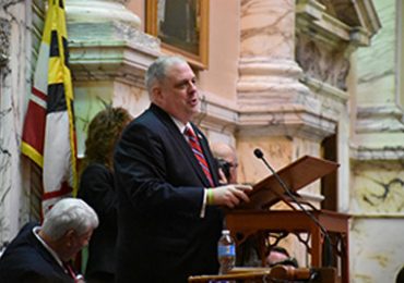 Gov. Larry Hogan delivers part of his second State of the State address in Annapolis on February 3, 2016. (Capital News Service photo by Jessica Campisi).