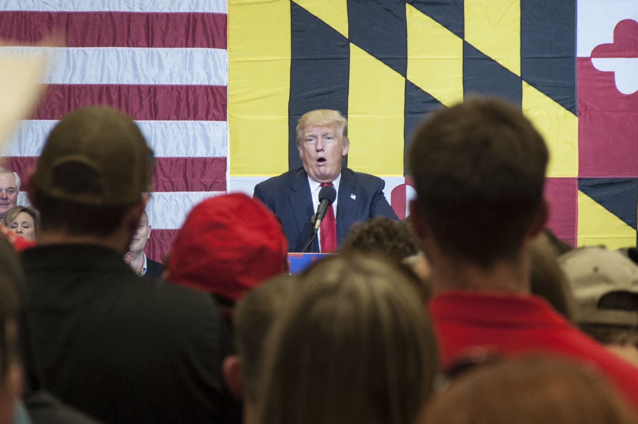 Donald Trump speaks at a rally at Stephen Decatur High School in Berlin, Md. His inaugural concert lineup falls short of Obama's in album sales and amount of artists. Photo by: Rebecca Rainey