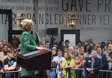 Hillary Clinton addresses a crowd of supporters in Baltimore Sunday. (Capital News Service photo by Alexandra Pamias)