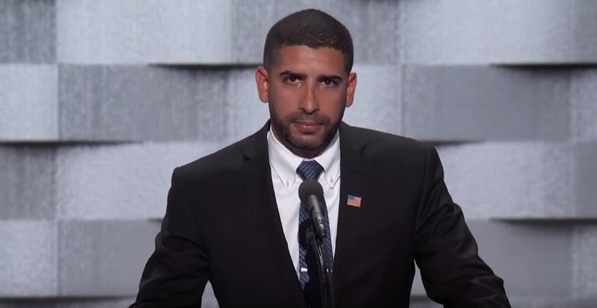 Army Capt. Florent Groberg from Bethesda, a Medal of Honor recipient, said Hillary Clinton is “ready to serve, ready to lead” during a speech at the Democratic National Convention Thursday. Screenshot.