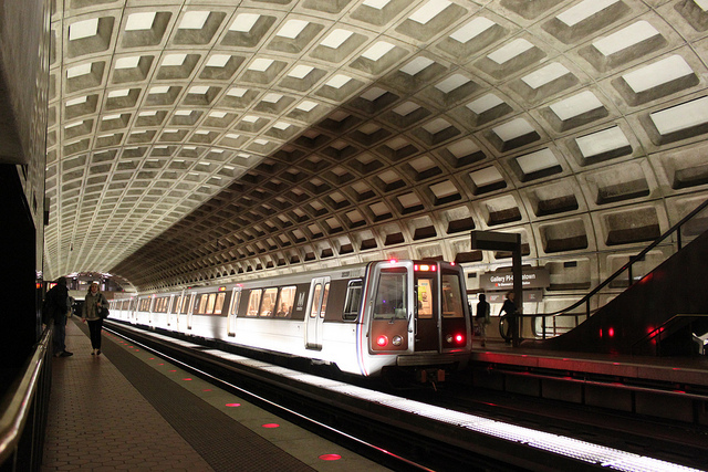 A D.C. Metro train enters the Gallery Place-Chinatown station. (Photo courtesy of RJ Schmidt