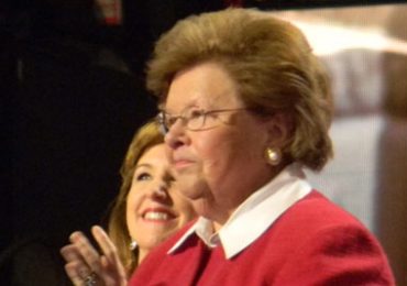 Sen. Barbara Mikulski, D-Md., the longest-serving woman in the history of the U.S. Congress, speaks in front of all of the Senate's Democratic women at the Democratic National Convention in Charlotte. (Capital News Service photo by David Gutman)