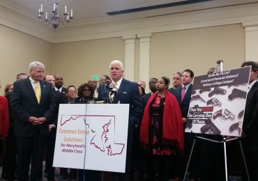 Senate President Thomas V. Mike Miller Jr., D-Calvert, said having six grandchildren in college made him prioritize banning guns on college campuses. This was one of three gun-related bills that Maryland Democrats announced on Wednesday February 10, 2016, in Annapolis. (Capital News Service Photo by Rachel Bluth).