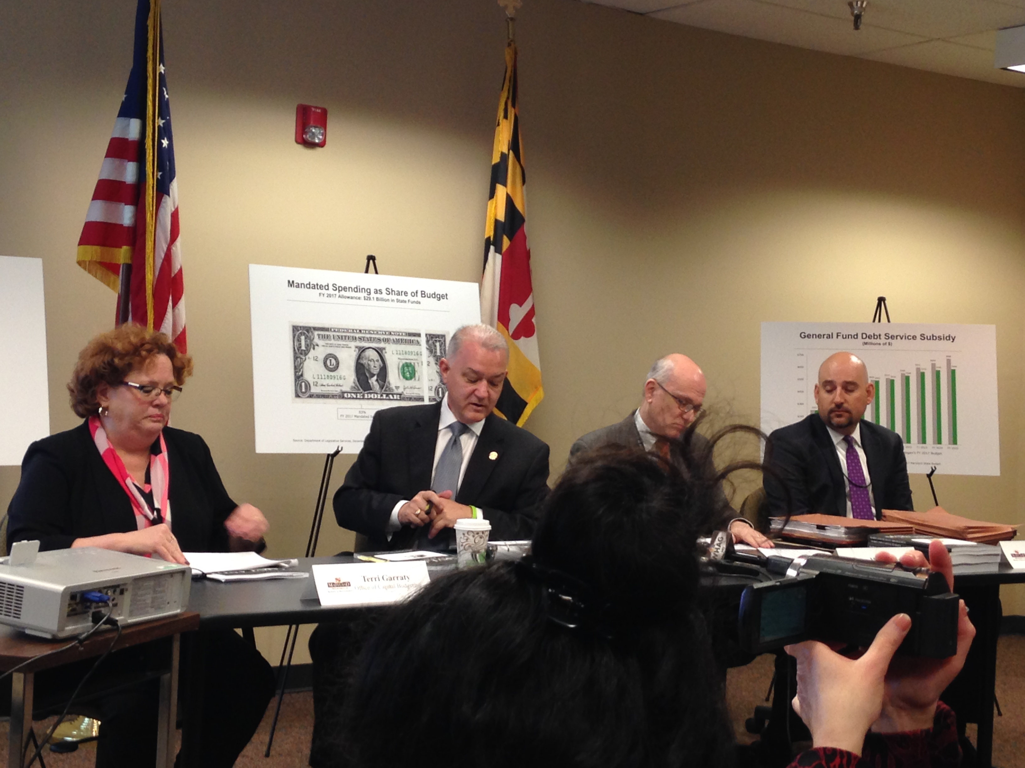 Officials from the Office of Budget and Management explained Gov. Larry Hogan's budget bill January 20, 2016 (Capital News Service photo by Connor Glowacki).