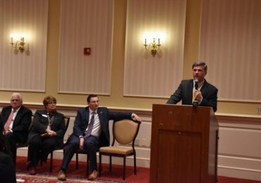 Former Maryland governor Bob Ehrlich discusses House Bill 1312 and justice reinvestment at a news conference on March 30, 2016, at the Senate Office Building in Annapolis, Maryland. (Capital News Service photo by Jessica Campisi)