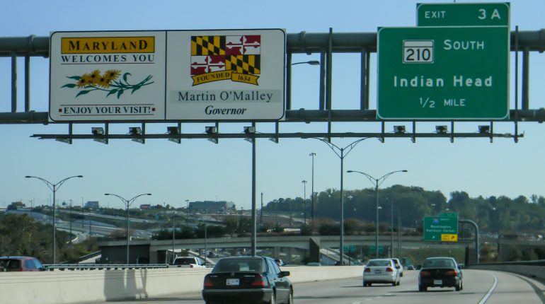A welcome to Maryland sign