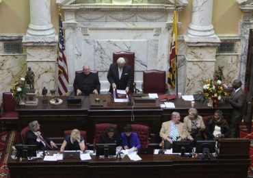 Senate President Thomas V. Mike Miller Jr., D-Calvert, consults his notes before the Senate considers overriding multiple vetoes from Gov. Larry Hogan in Annapolis, Maryland, on January 21, 2016. (Capital News Service photo by Josh Magness)