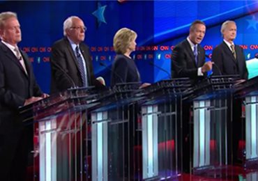 Former Maryland Gov. Martin O'Malley sharing stage with the other candidates at the Democratic Presidential debate held Tuesday in Las Vegas. Photo courtesy- CNN Politics website.