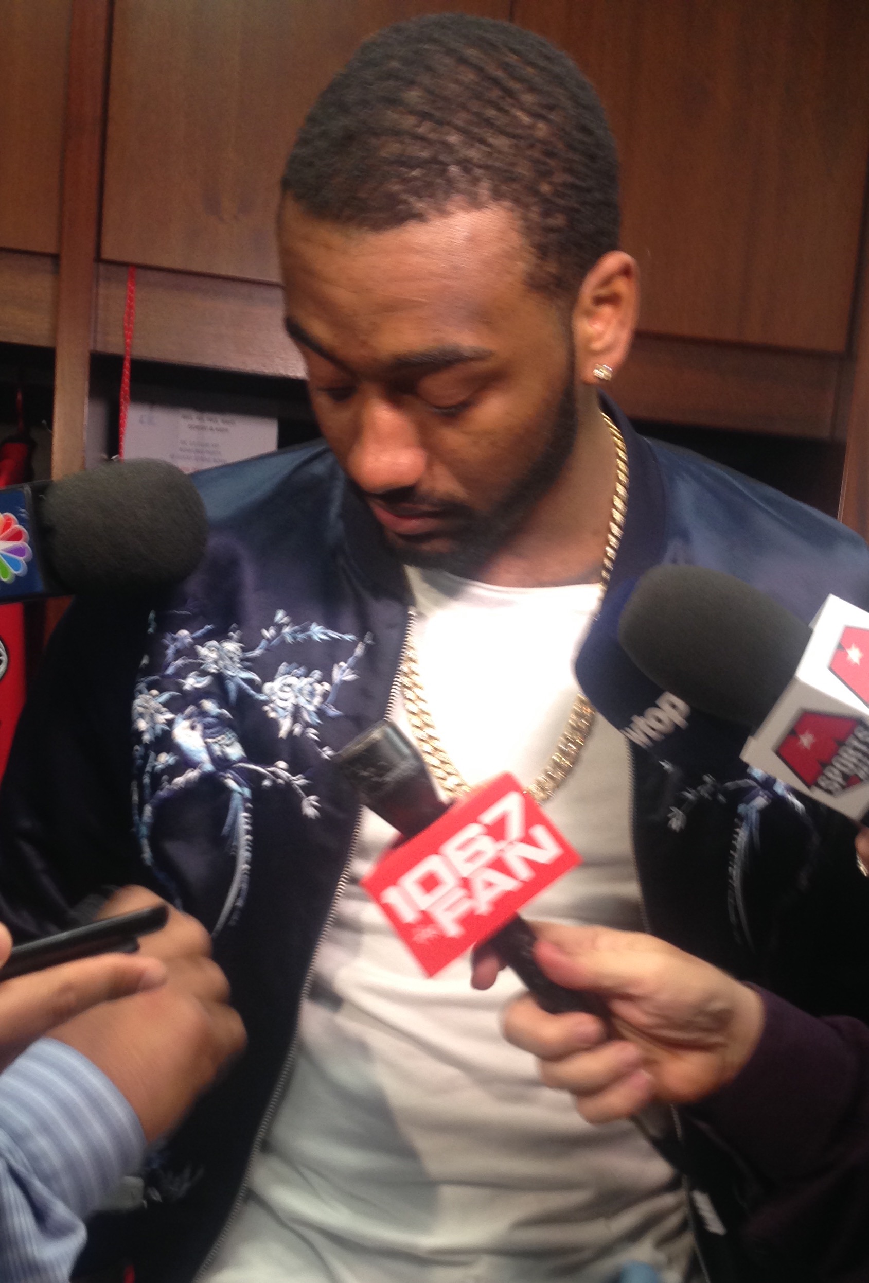 Wizards point guard John Wall addresses the media after Wednesday's loss against the Atlanta Hawks on March 23, 2016.