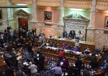 Confetti rains down on the House of Delegates at midnight on Monday, April 11, the last day of the 2016 Maryland General Assembly. (Capital News Service photo by Leo Traub)