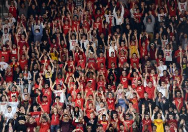 Maryland fans watch the Terrapins men's basketball as they work their way to a 74-68 victory over them No. 3 Iowa at Xfinity Center on Jan. 28, 2016.