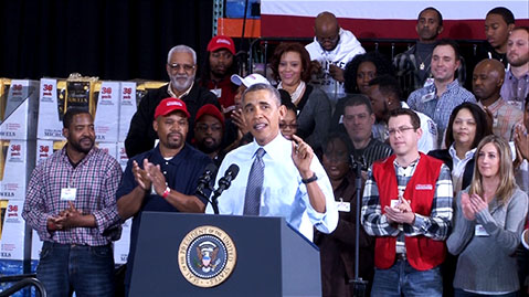 President Barack Obama speaks to a crowd in Prince George's County Wednesday.