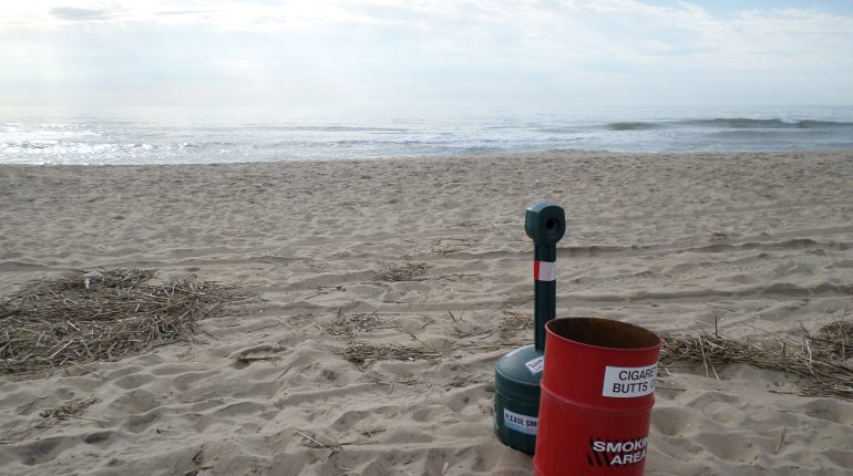 Cigarette ash and butt receptacles.