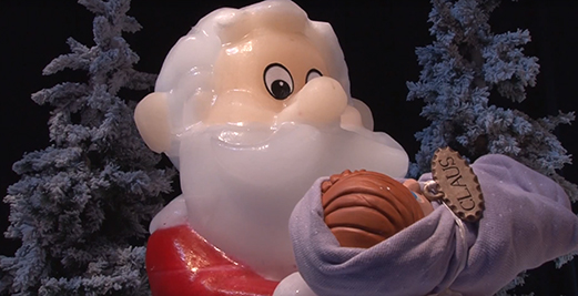 Santa Claus made entirely out of Ice at the Gaylord Ice Exhibit