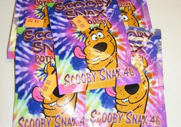 Synthetic cannabinoids are often marketed and sold in bright-colored pouches. Photo courtesy of the Drug Enforcement Agency.