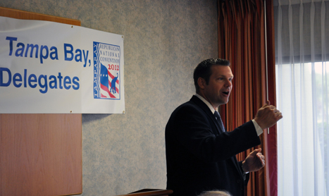 Kansas Secretary of State Kris Kobach on Tuesday encourages Maryland delegates to overturn the Dream Act this fall. (CNS Photo by Caitlin Johnston)