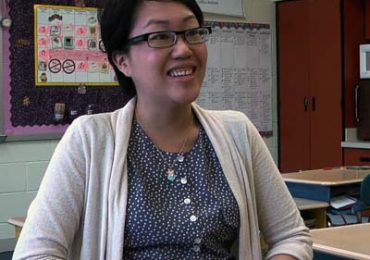 Reza Mendoza, a first-year teacher at Baltimore's Hampstead Hill Academy, supports the contract that was approved by Baltimore teachers last year. (Photo by Maryland Newsline’s Alexandra Wilding)