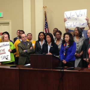 State Delegate Kris Valderrama, D-Prince George's, speaks at a press conference Tuesday, March 10, 2015 as a sponsor of the Women's Pay Equity Act, with co-sponsor state Senator Susan Lee, D-Montgomery. The legislators spoke with advocates from Maryland Working Families, all calling for true pay equity, fair work schedules and the right to rest. (Capital New Service photo by Grace Toohey)