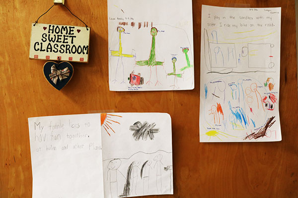 Student drawings hang on the classroom door used for kindergarten through second grade classes at Swan Meadow School in Oakland, Md., on Wednesday, October 5, 2016. (Vickie Connor/Capital News Service)