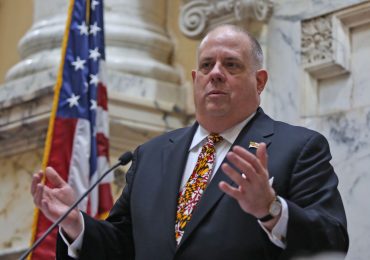 Governor Larry Hogan, a Republican, gavels in the first day of the Maryland legislative session in the Senate, on Wednesday, Jan. 11, 2017, in Annapolis, Md. (Hannah Klarner/Capital News Service via AP)