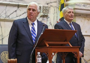 Senate President Mike Miller, left, and House Speaker Michael Busch wait to open the State of the State address in Annapolis, Md. on February 1, 2017. (Hannah Klarner/ Capital News Service)