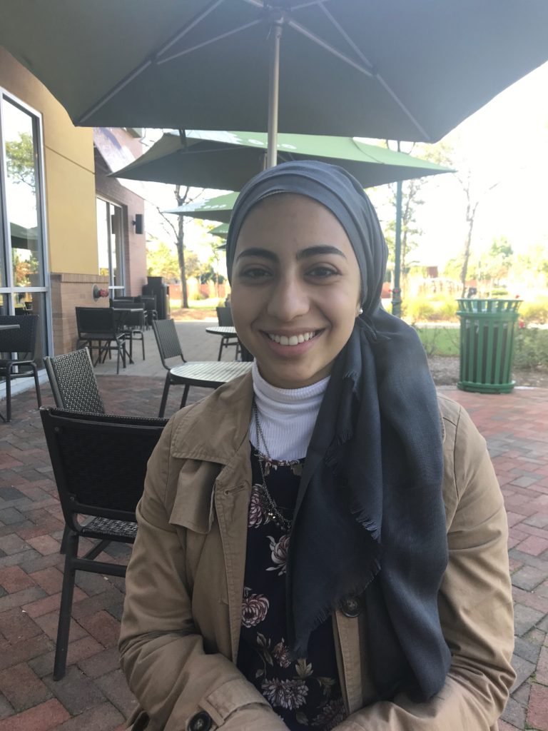Hannah Shraim, 18, is a sophomore at Montgomery College in October 2017. She often gets stares for wearing her hijab in public. (Chris Miller/ Capital News Service)
