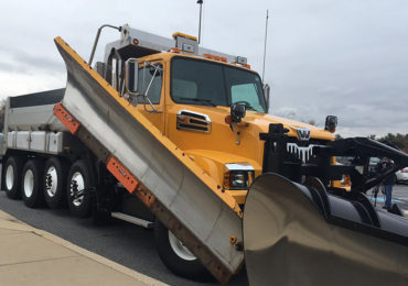 The State Highway Administration has bough nine new “quad axle” trucks to supplement their standard fleet. These new trucks, pictured here Nov. 8, 2017, in Hanover, Md., can carry more than double the amount of salt and 40 more gallons of fuel (Josh Schmidt/Capital News Service).
