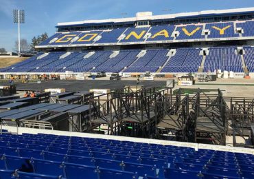 The Washington Capitals will play the Toronto Maple Leafs outdoors at Navy-Marine Corps Memorial Stadium. Construction of the playing surface began this week. Capital News Service photo by Julia Karron.