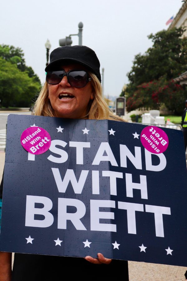A Kavanaugh supporter outside the Senate, after Ford’s testimony. Capital News Service photo by Albane Guichard