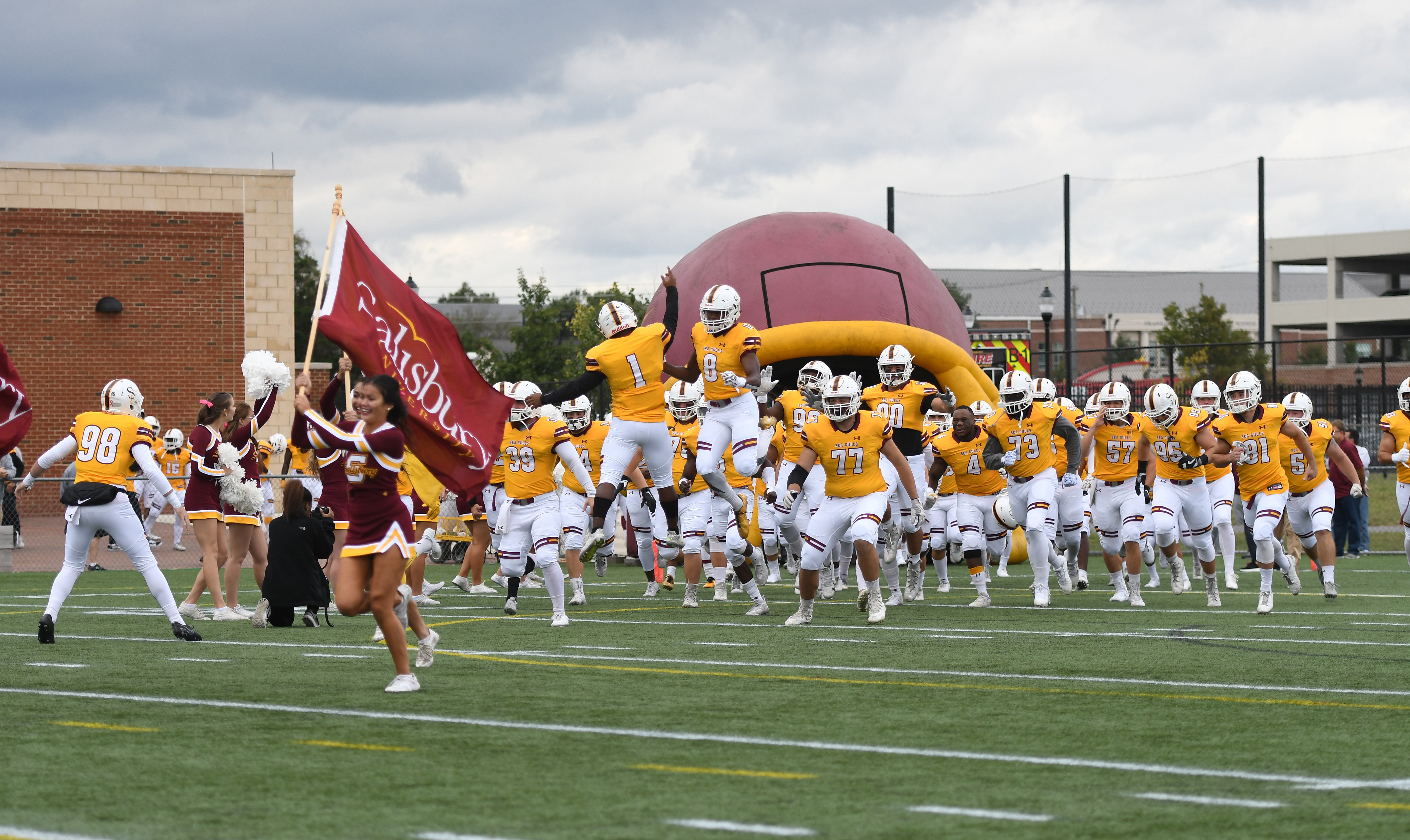 Salisbury University players take the field before a game this season. (Photo courtesy of Joey Gardner/FotoJoe)