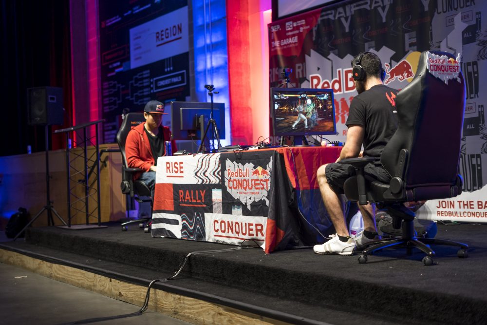 Anakin and a competitor play at the Red Bull Conquest Qualifier held at The Garage at Tech Square in Atlanta, Georgia, USA on 8, September 2018. (Photo courtesy of Red Bull)