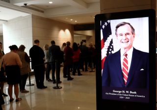 WASHINGTON - The U.S. Capitol Visitor Center displays a photo of the former president (Albane Guichard/Capital News Service)