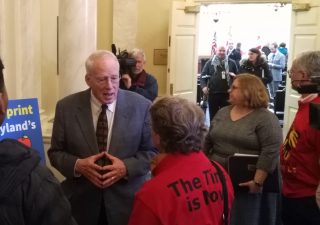 William Kirwan discussed school improvements with Strong Schools Maryland representatives in Annapolis March 5, 2019.