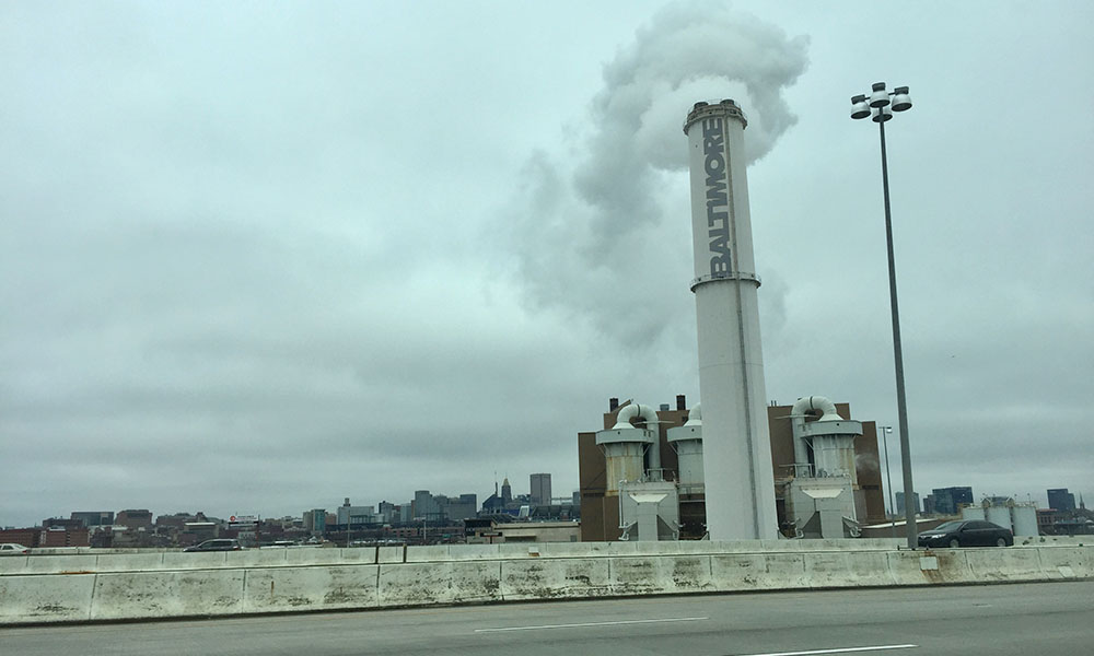 The Wheelabrator incinerator, as seen from Interstate 95. The facility's probable closure could affect landfills across the state. Photo by Ian Round.