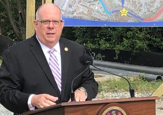 Maryland Gov. Larry Hogan speaks at a Purple Line event in Lanham, Maryland, on Sept. 5, 2019. Capital News Service photo by Elliott Davis.