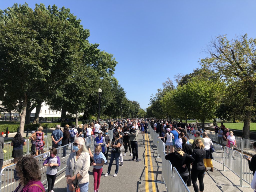 Hundreds lined up to view Justice Ginsburg's flag-draped casket