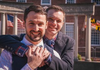 Former College Park City Councilmember PJ Brennan and his husband, Nick, on their wedding day in 2013.