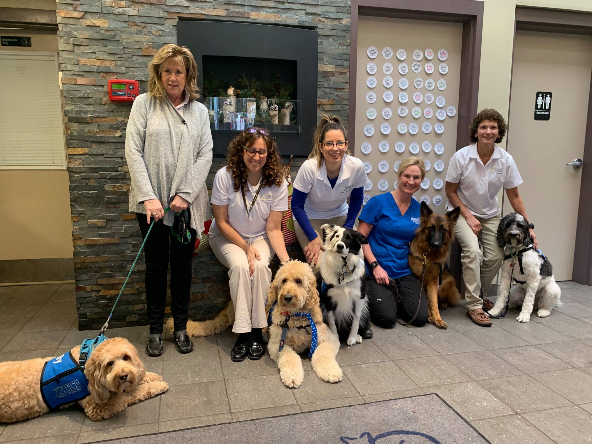 Members of the Caring Canines Pet Therapy Program pose in the lobby of Dogwood Acres Pet Retreat at one of their two locations in Maryland. Caring Canines has provided dogs for juveniles in court since the pilot program began several years ago. File photo courtesy of Caring Canines Pet Therapy Program.