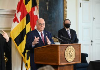 (Photo: Gov. Larry Hogan, R, gives remarks during a press conference on redistricting reform Jan 12, 2020./Maryland GovPics)