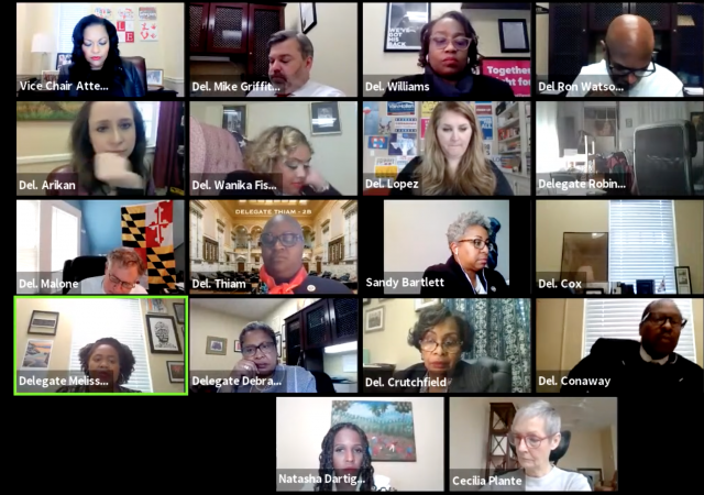 Del. Melissa Wells, D-Baltimore, speaks at the House Judiciary Committee hearing over Zoom on Tuesday Feb. 16.