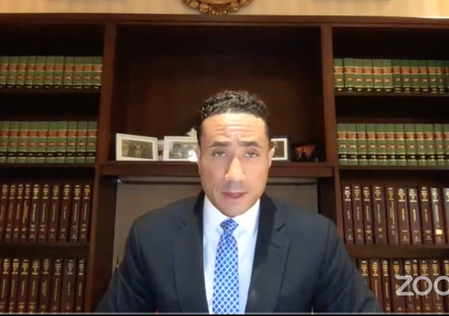 Sen. William C. Smith Jr. speaks at a Senate Judicial Proceedings Committee Hearing over Zoom on Feb. 3. Screenshot by Jacob Steinberg Capital News Service.