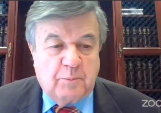 Sen. Ronald Young, D-Frederick, delivers remarks to the Maryland Senate Finance Committee Feb. 17, 2021. Screenshot by Darryl Kinsey Jr./Capital News Service