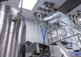 The picture depicts operational execution of a drug substance manufacturing process. (Photo: Emergent BioSolutions)