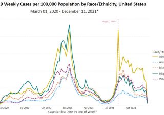 The CDC displays aggregated race and ethnicity data in its COVID-19 tracker on Dec. 9, 2021. Source: https://covid.cdc.gov/covid-data-tracker/index.html#demographicsovertime (Screenshot by Trisha Ahmed/Capital News Service)