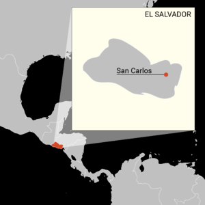A map of El Salvador depicts the city of San Carlos.