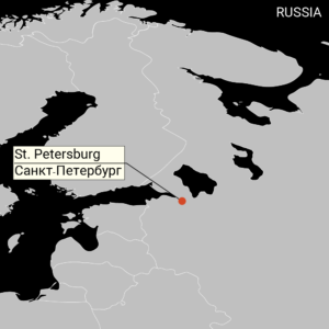 A map of Russia depicts the city of St. Petersburg.