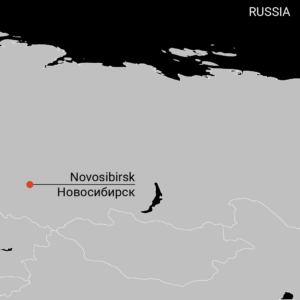 A map of Russia depicts the city of Novosibirsk.