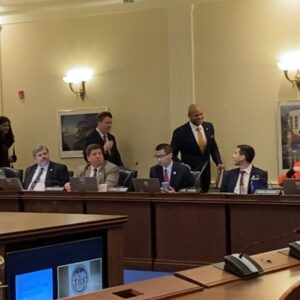 Gov. Wes Moore enters the House Ways and Means Committee, where he will share testimony in a bill hearing, something a governor has not done in 8+ years. (Kara Thompson/Capital News Service)